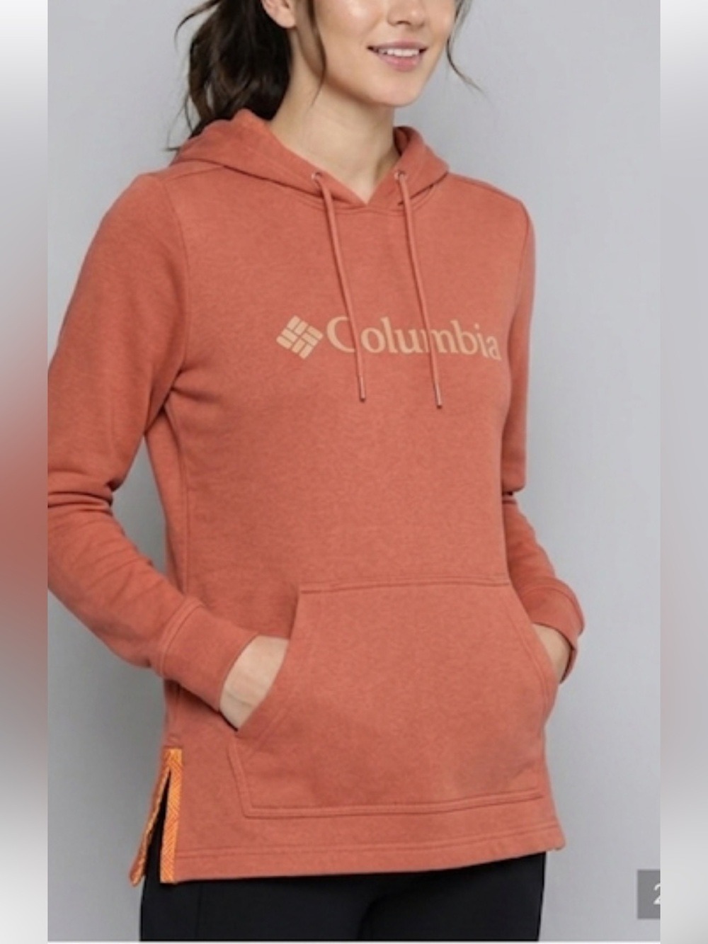 COLUMBIA Rust Orange Logo Pullover Hoodie Lightweight Sweatshirt Size XS